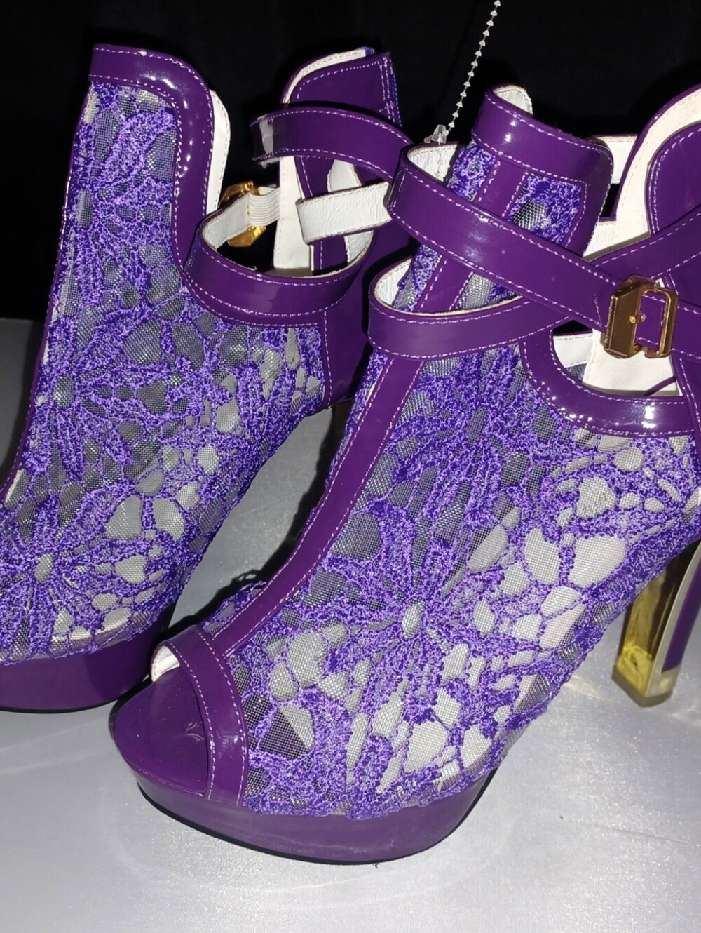 Getmorebeauty women sz 10 purple lace ankle boot heels open